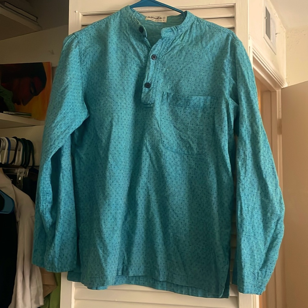 Fabindia Blue Casual Button Down Shirt Relaxed Fit